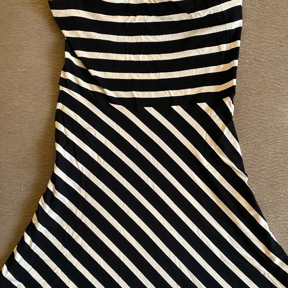 Anne Taylor Loft black and white striped strapless dress